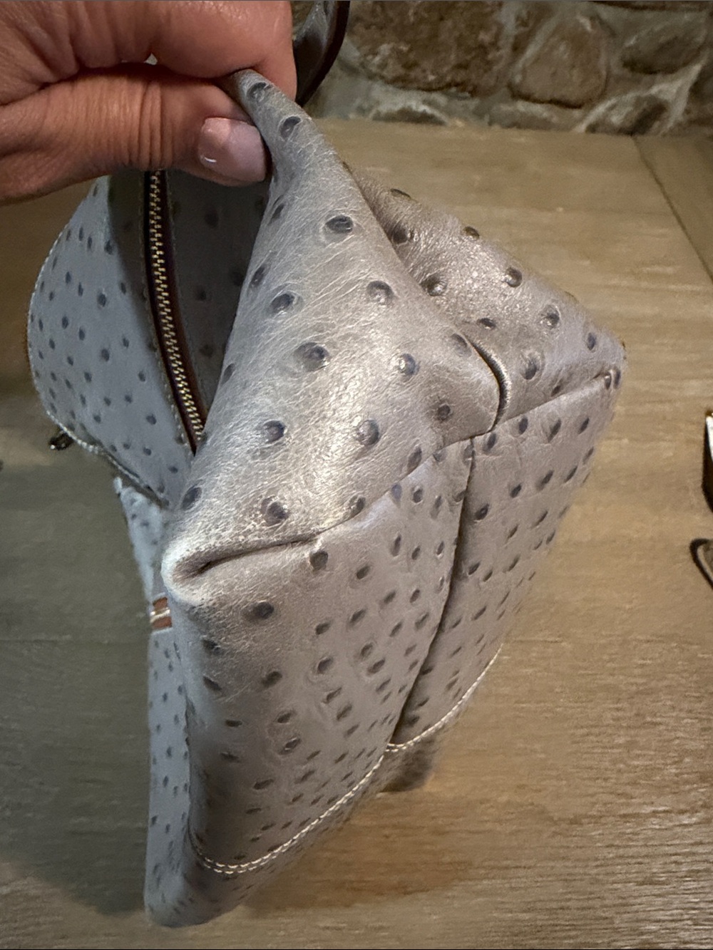 Dooney & Bourke Grey Ostrich embossed Shoulder Bag with Gold Hardware - Picture 10 of 10